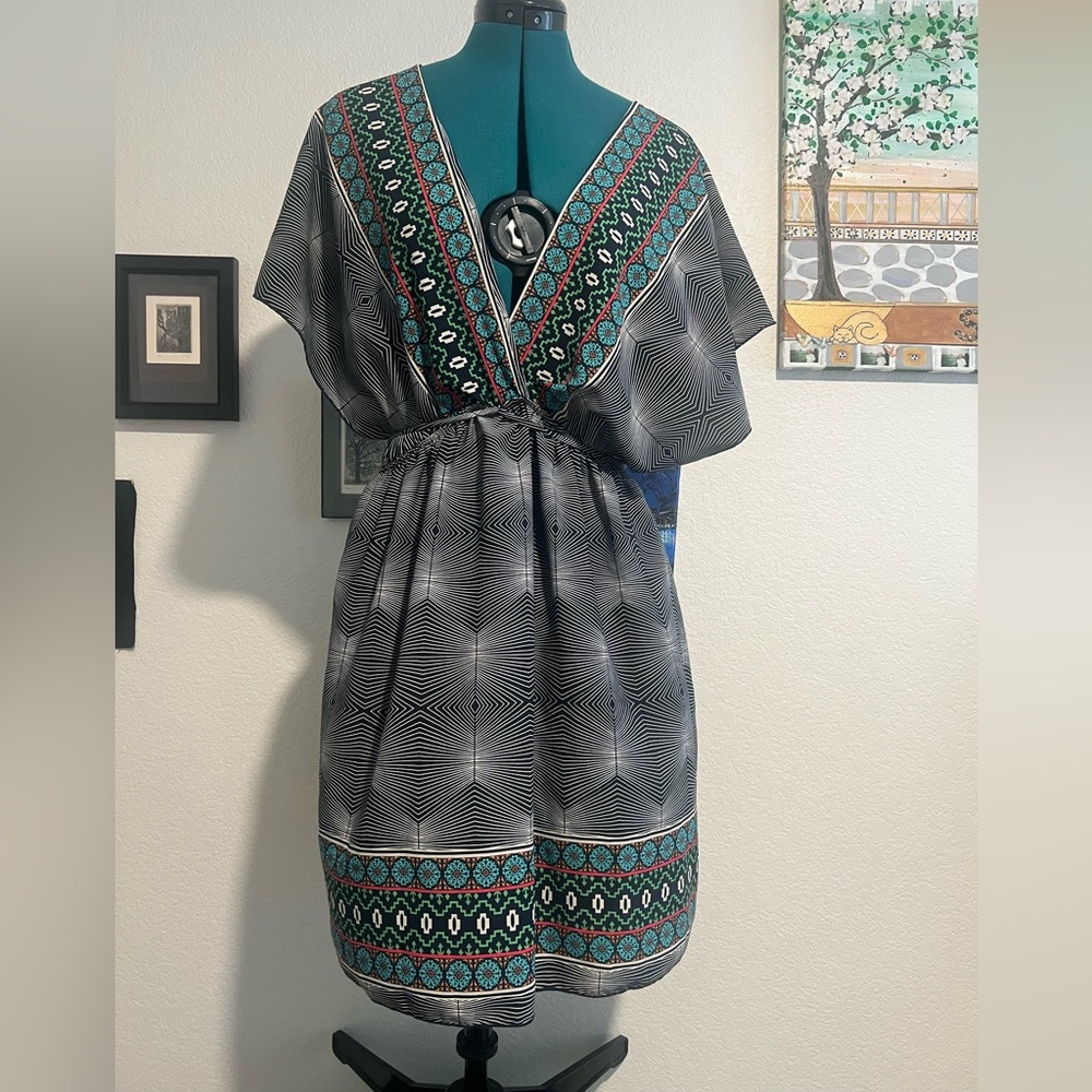 Easel Black and Teal Patterned Dress